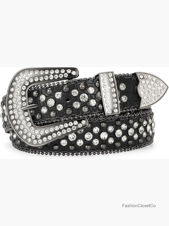 Rhinestone Western Belt Faux Crocodile Grain Leather Bling Studded Belt for main image 4